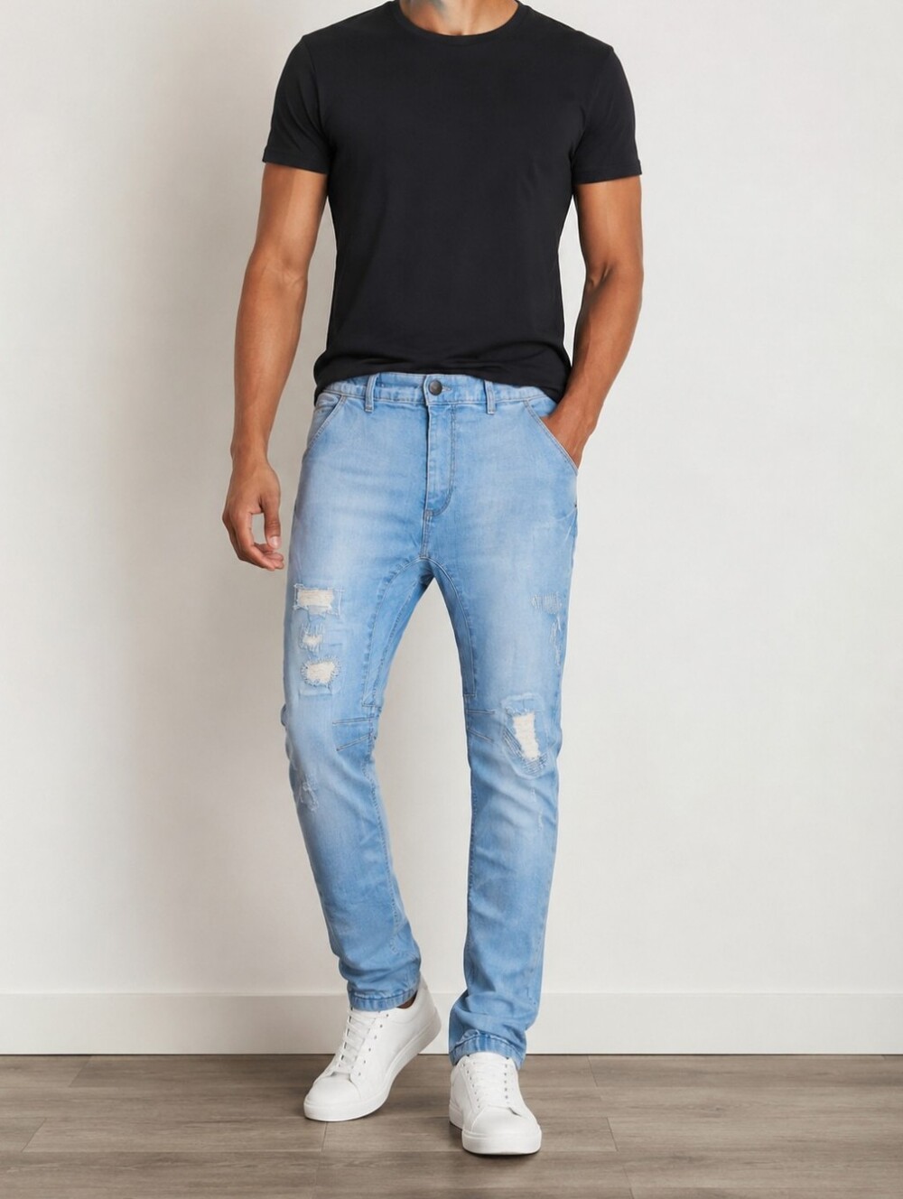 Cotton On - Men’s Light Wash Distressed Jean Jogger